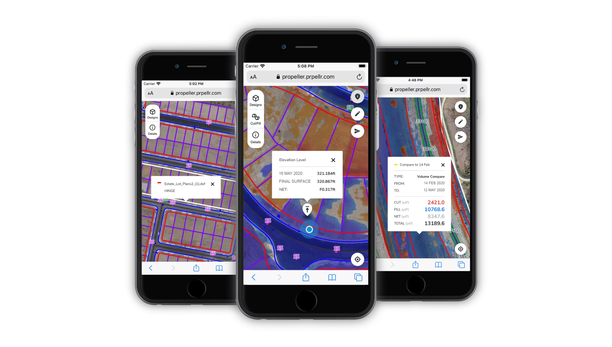 cell phones showing mobile worksite maps