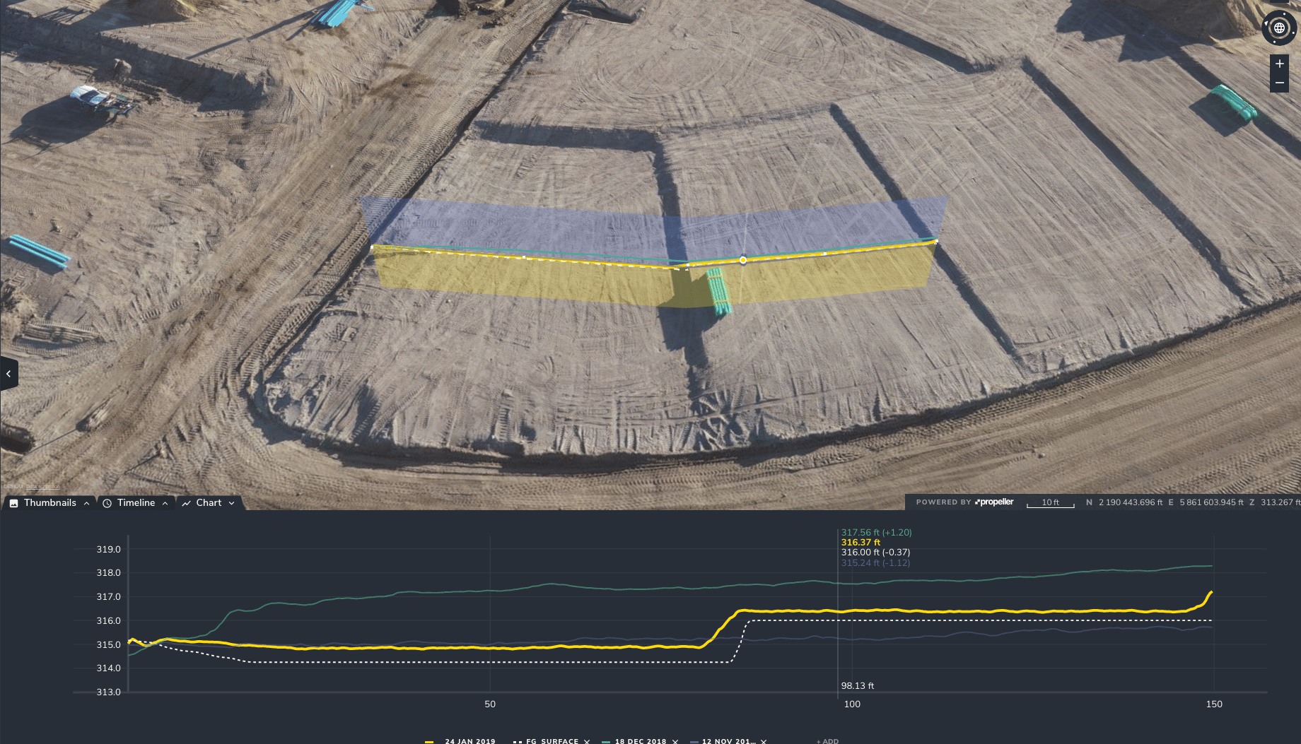 A Cross section and Compare screenshot from Propeller platform.