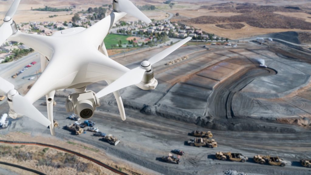 Drone flying over construction site